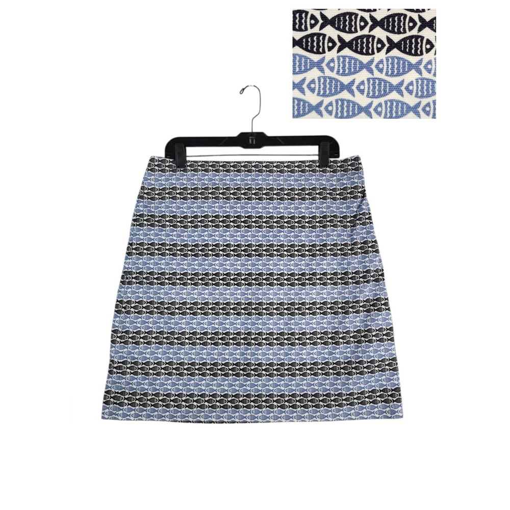 Talbots Nautical Fish Print Mini Skirt Womens 12 Blue Coastal Beach Summer